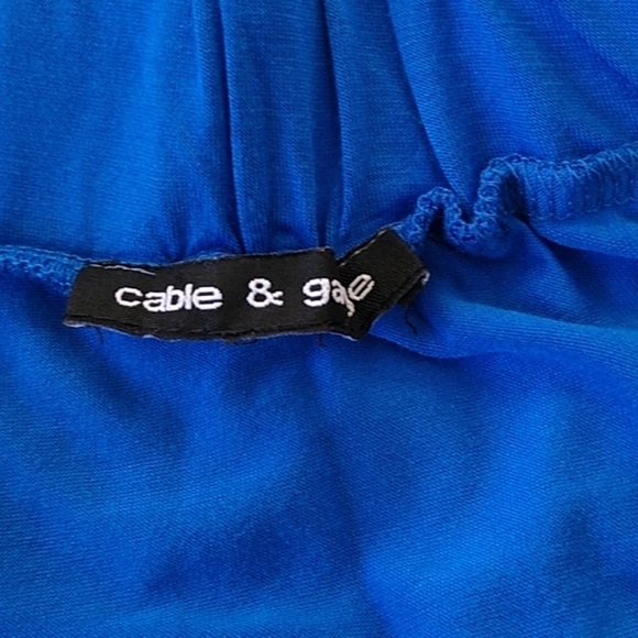 Cable & Gauge Cobalt Blue Off The Shoulder Tie Sleeve Blouse - Picture 9 of 12